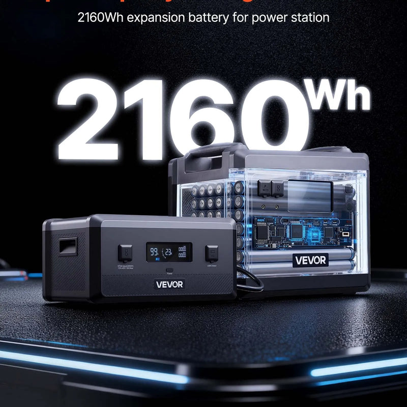 VEVOR папильду акумуляторы портативные электростационарные, 2160 Wh LiFePO4 паплашинаса акумуляторы ар 3 izejas pieslēgvietām lietošanai mājās, kempingā, ceļojumos un ārkārtas situācijās