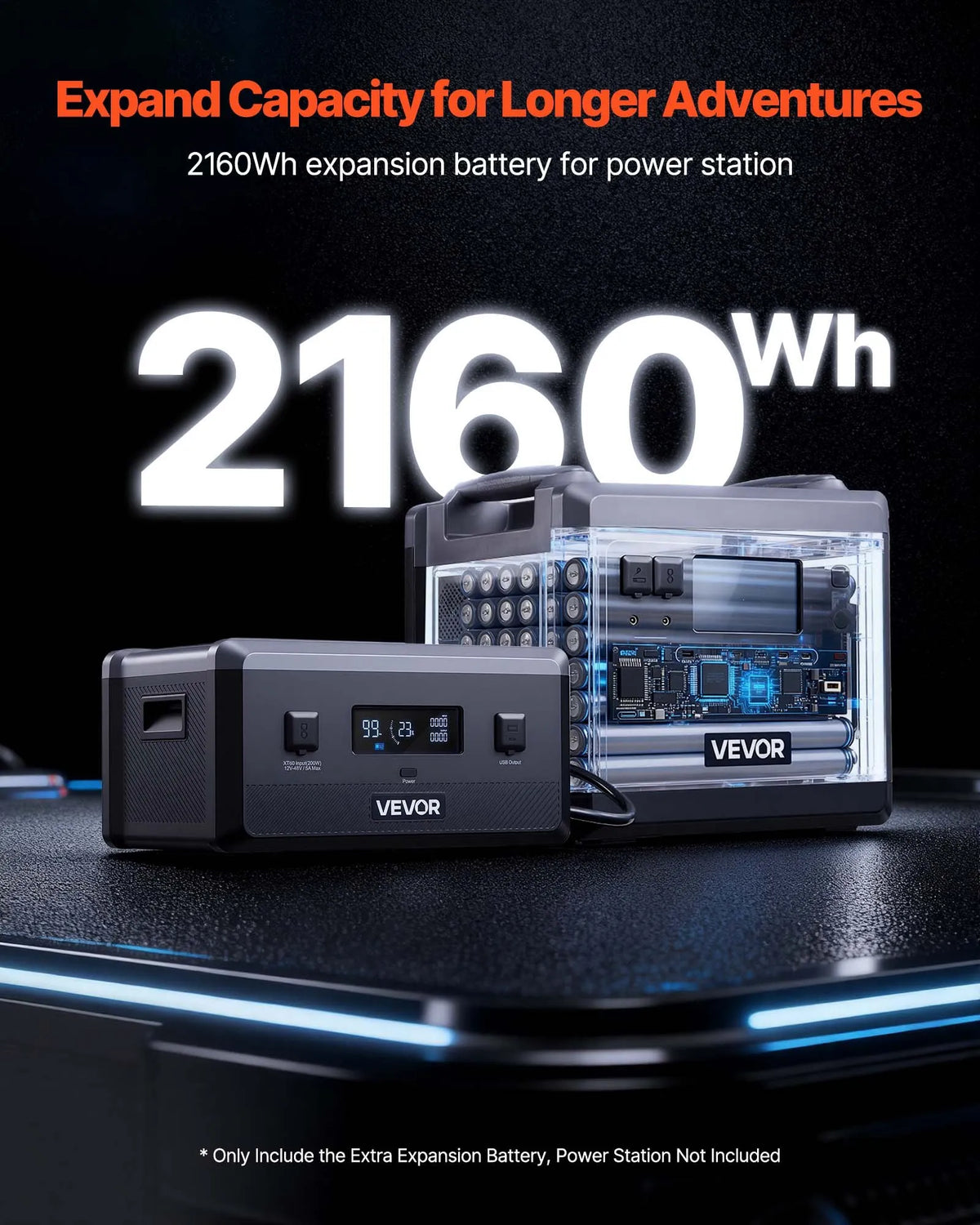 VEVOR папильду акумуляторы портативные электростационарные, 2160 Wh LiFePO4 паплашинаса акумуляторы ар 3 izejas pieslēgvietām lietošanai mājās, kempingā, ceļojumos un ārkārtas situācijās