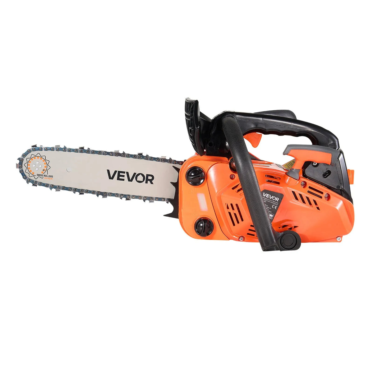 VEVOR 25 cm³ benzīna motorzāģis ar 305 mm sliedi, 0,75 kW jauda, neslīdošs rokturis, divas tvertnes, koksnes griešanai, koku apzāģēšanai un teritorijas attīrīšanai - ZEMLETES.LV