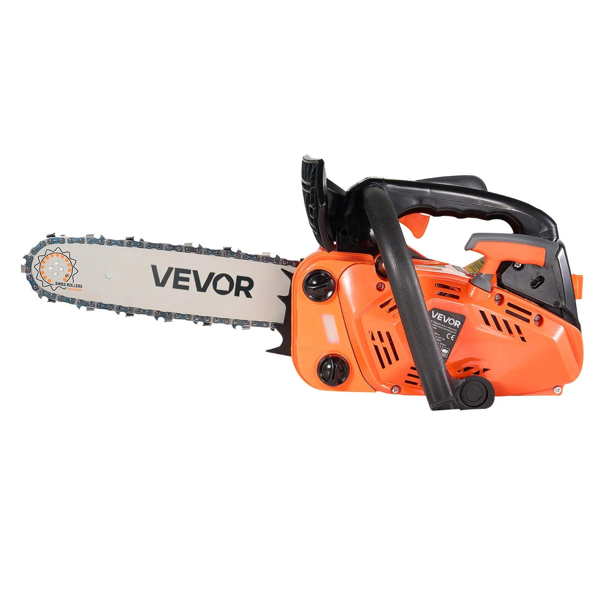 VEVOR 25 cm³ benzīna motorzāģis ar 305 mm sliedi, 0,75 kW jauda, neslīdošs rokturis, divas tvertnes, koksnes griešanai, koku apzāģēšanai un teritorijas attīrīšanai - ZEMLETES.LV