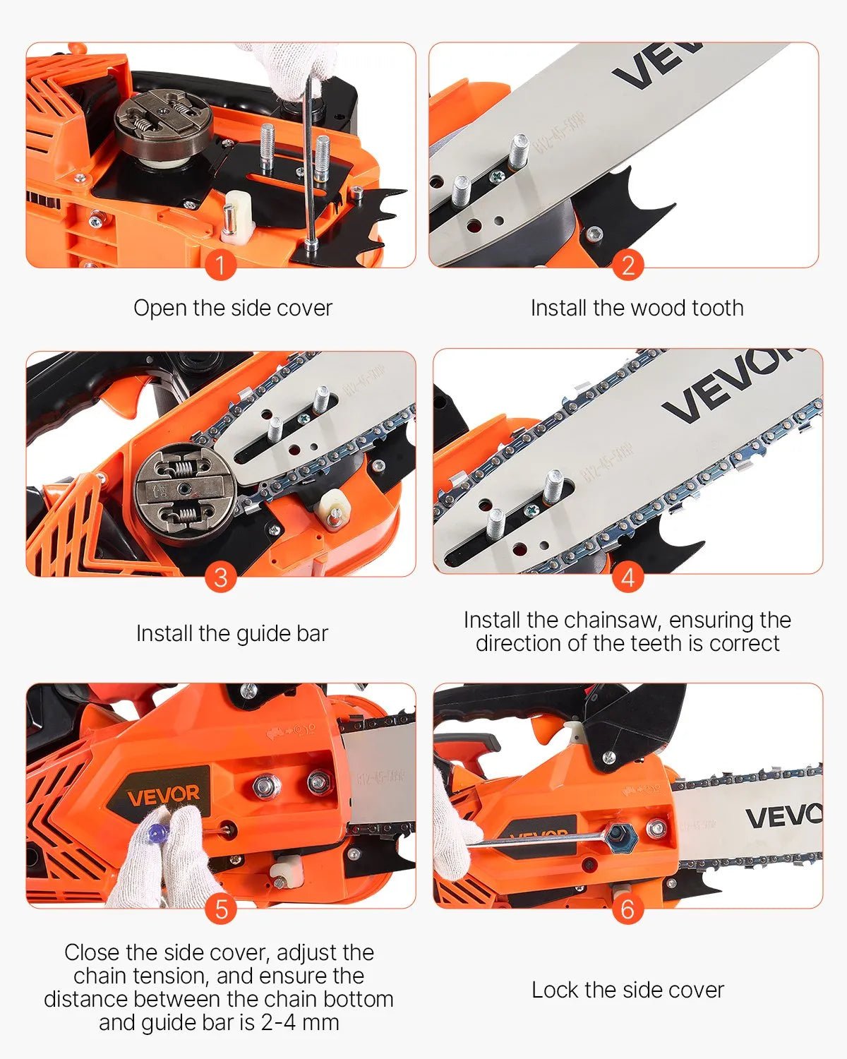 VEVOR 25 cm³ benzīna motorzāģis ar 305 mm sliedi, 0,75 kW jauda, neslīdošs rokturis, divas tvertnes, koksnes griešanai, koku apzāģēšanai un teritorijas attīrīšanai - ZEMLETES.LV