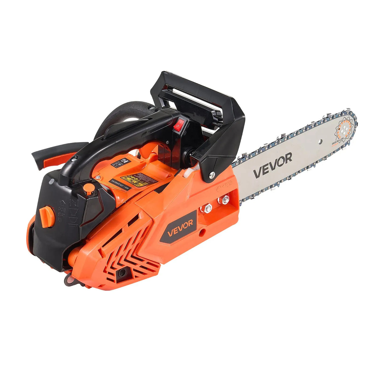 VEVOR 25 cm³ benzīna motorzāģis ar 305 mm sliedi, 0,75 kW jauda, neslīdošs rokturis, divas tvertnes, koksnes griešanai, koku apzāģēšanai un teritorijas attīrīšanai - ZEMLETES.LV