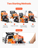 VEVOR 58 cm³ benzīna motorzāģis ar 508 mm sliedi, 2,7 ZS jauda, neslīdošs rokturis, divas tvertnes, koksnes griešanai, koku apzāģēšanai un teritorijas attīrīšanai