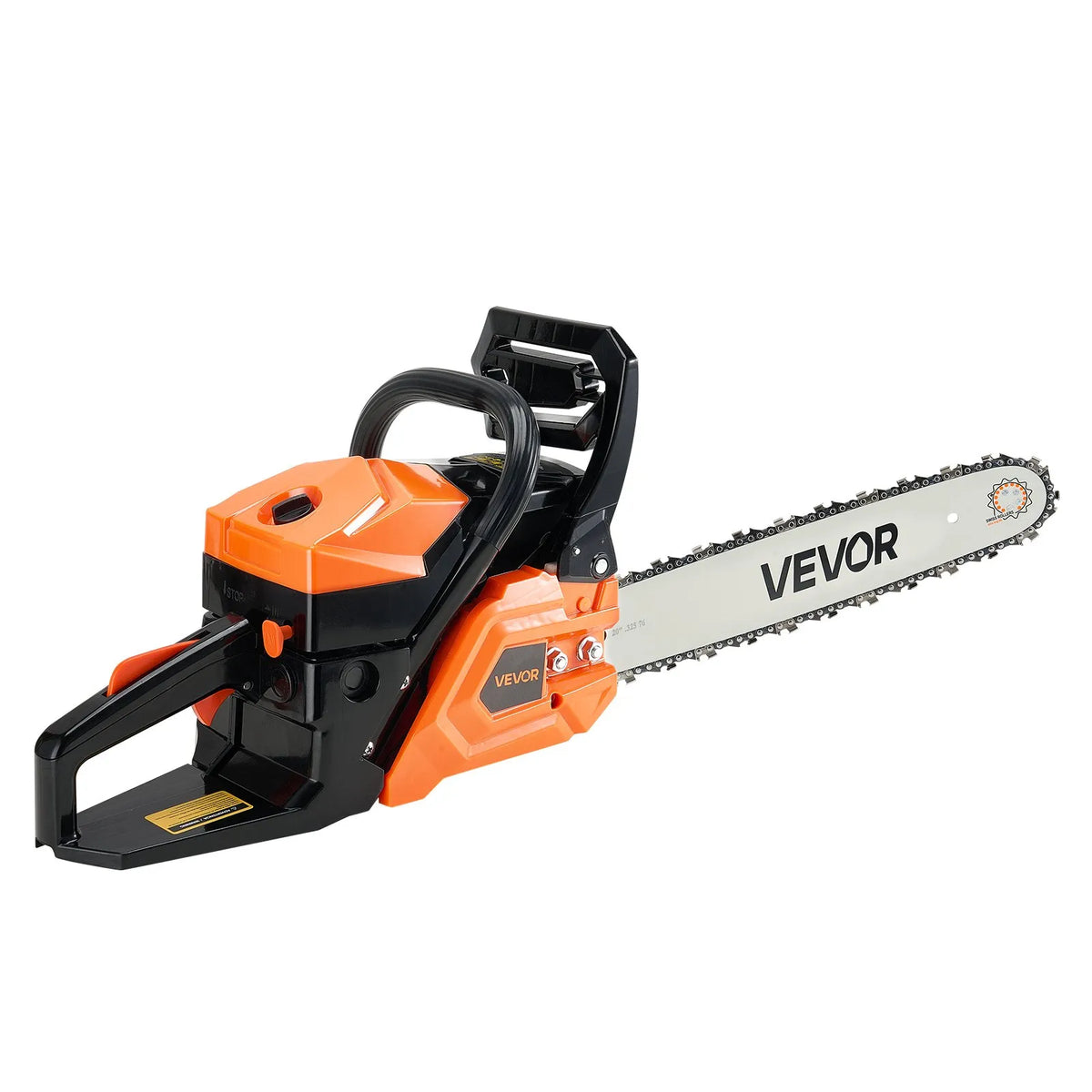 VEVOR 58 cm³ benzīna motorzāģis ar 508 mm sliedi, 2,7 ZS jauda, neslīdošs rokturis, divas tvertnes, koksnes griešanai, koku apzāģēšanai un teritorijas attīrīšanai - ZEMLETES.LV