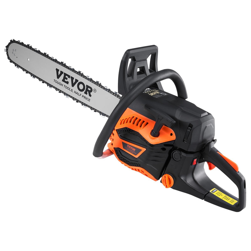 VEVOR 58CC 50,8 cm benzīna motorzāģis - Benzīna dzinēja ķēdes zāģis ar 58 cm³ jaudu un 50 cm (20") sliedi – piemērots malkas zāģēšanai, mežizstrādei un intensīvai lietošanai
