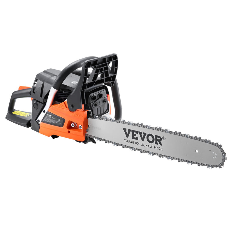 VEVOR 58CC 50,8 cm benzīna motorzāģis - Benzīna dzinēja ķēdes zāģis ar 58 cm³ jaudu un 50 cm (20") sliedi – piemērots malkas zāģēšanai, mežizstrādei un intensīvai lietošanai