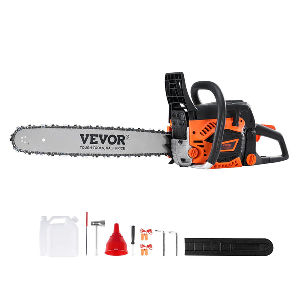 VEVOR 58CC 50,8 cm benzīna motorzāģis - Benzīna dzinēja ķēdes zāģis ar 58 cm³ jaudu un 50 cm (20") sliedi – piemērots malkas zāģēšanai, mežizstrādei un intensīvai lietošanai