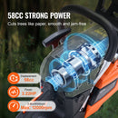 VEVOR 58CC 50,8 cm benzīna motorzāģis - Benzīna dzinēja ķēdes zāģis ar 58 cm³ jaudu un 50 cm (20") sliedi – piemērots malkas zāģēšanai, mežizstrādei un intensīvai lietošanai