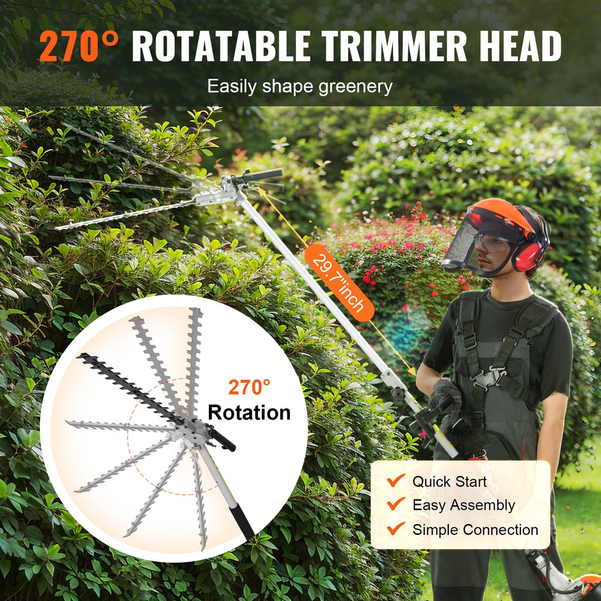 VEVOR petrol garden tool 6 in 1 33 cm³ – trimmer, hedge trimmer, brush cutter, pole saw
