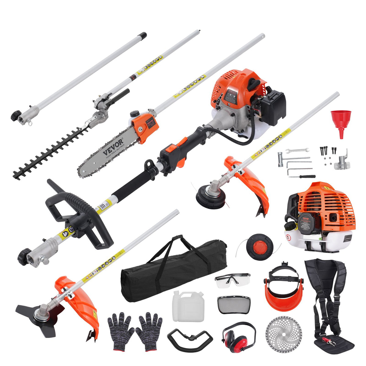 VEVOR petrol garden tool 6 in 1 43 cc – trimmer, hedge trimmer, brush cutter, pole saw