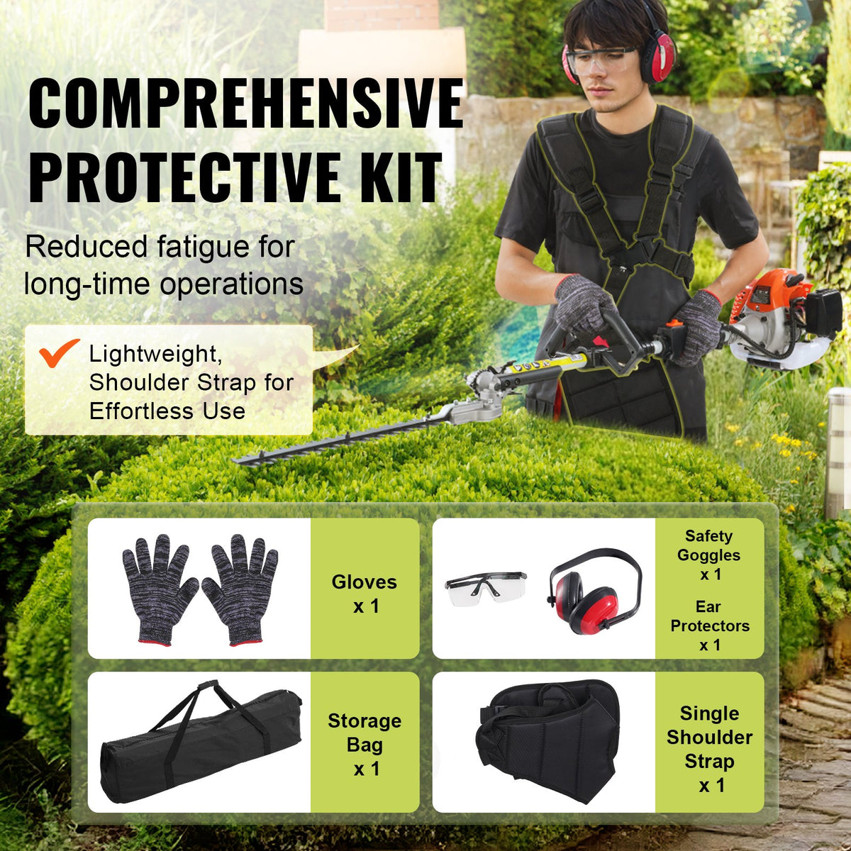 VEVOR petrol garden tool 6 in 1 52 cc – trimmer, hedge trimmer, brush cutter, pole saw