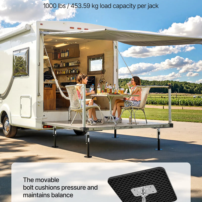 VEVOR RV izvelkamās daļas atbalsta domkrati, 2 gab., kempera slide-out līmeņošanas domkrati no pulverkrāsota tērauda, paredzēti RV, kemperiem un ceļojumu piekabēm, celtspēja līdz 453,6 kg, regulējams augstums 541–1219 mm