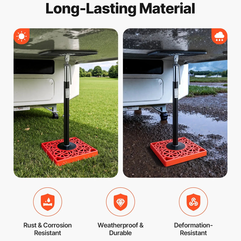 VEVOR RV izvelkamās daļas atbalsta domkrati, 2 gab., kempera slide-out līmeņošanas domkrati no pulverkrāsota tērauda, paredzēti RV, kemperiem un ceļojumu piekabēm, celtspēja līdz 453,6 kg, regulējams augstums 541–1219 mm