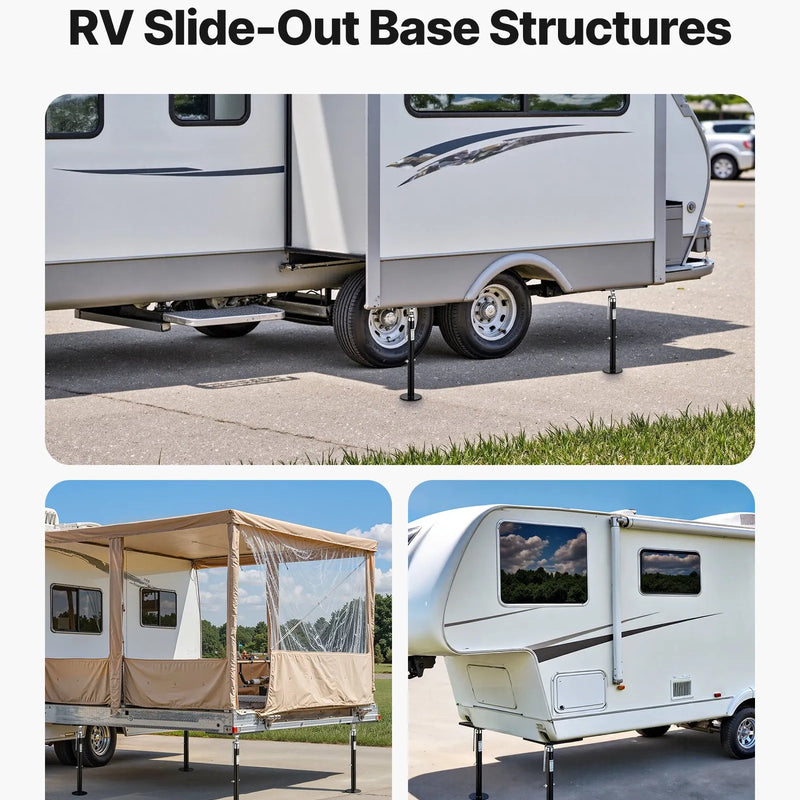 VEVOR RV izvelkamās daļas atbalsta domkrati, 2 gab., kempera slide-out līmeņošanas domkrati no pulverkrāsota tērauda, paredzēti RV, kemperiem un ceļojumu piekabēm, celtspēja līdz 453,6 kg, regulējams augstums 541–1219 mm