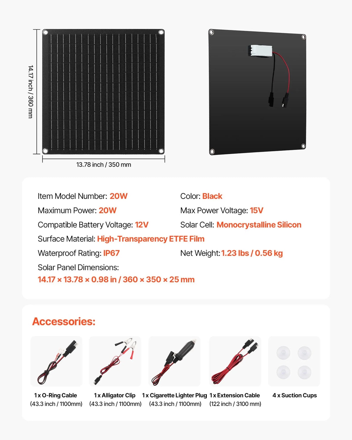 VEVOR Solar Charger 20W — IP67