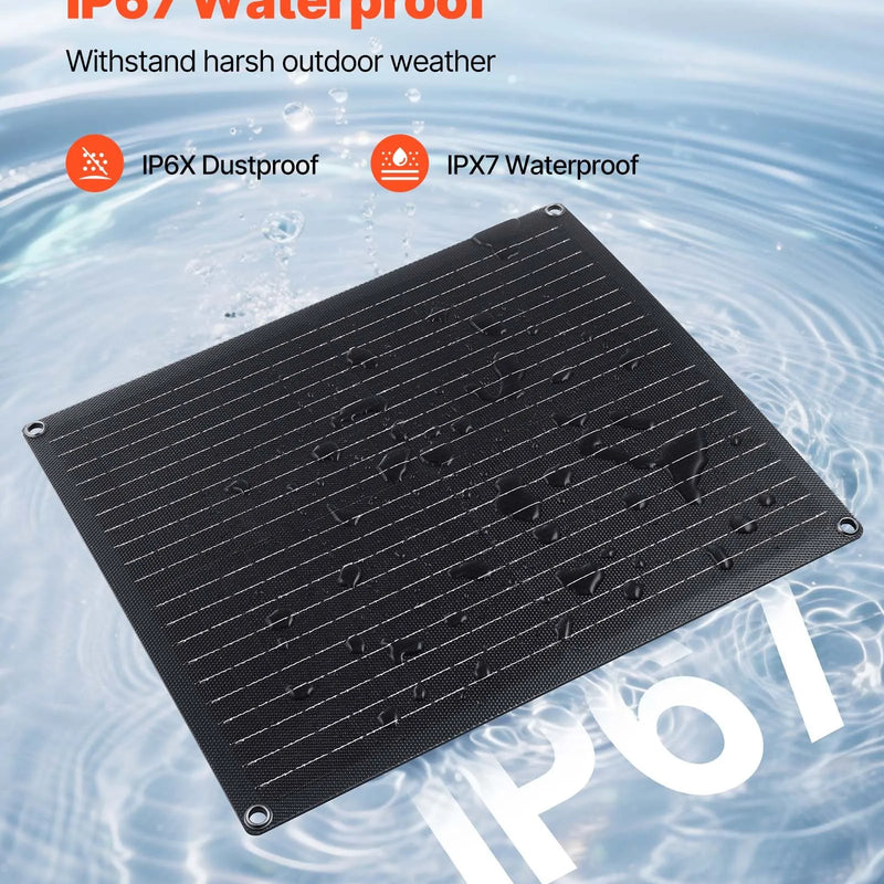 VEVOR 30 W 12 V saules paneļa akumulatora lādētājs, uzturošās uzlādes saules lādētājs ar iebūvētu viedo kontrolieri un 3 pieslēguma kabeļiem, IP67 ūdensizturīgs, pārnēsājams kemperiem, automašīnām, motocikliem, laivām un furgoniem