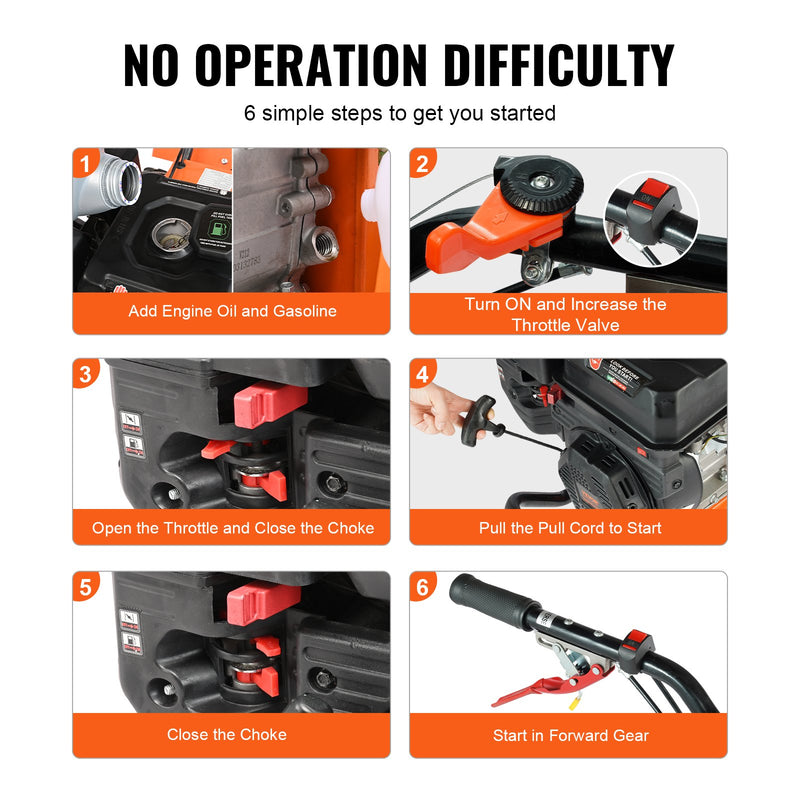 VEVOR 212 cm³ 4-taktu benzīna kultivators ar 4 regulējamām tērauda aizmugures dakšām zālāju, dārzu un lauka augsnes apstrādei
