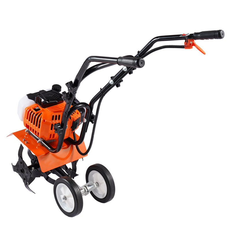 VEVOR 43 cm³ 2-taktu benzīna kultivators ar 4 regulējamām tērauda priekšējām dakšām zālāju, dārzu un lauka augsnes apstrādei