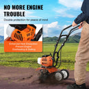 VEVOR 43 cm³ 2-taktu benzīna kultivators ar 4 regulējamām tērauda priekšējām dakšām zālāju, dārzu un lauka augsnes apstrādei