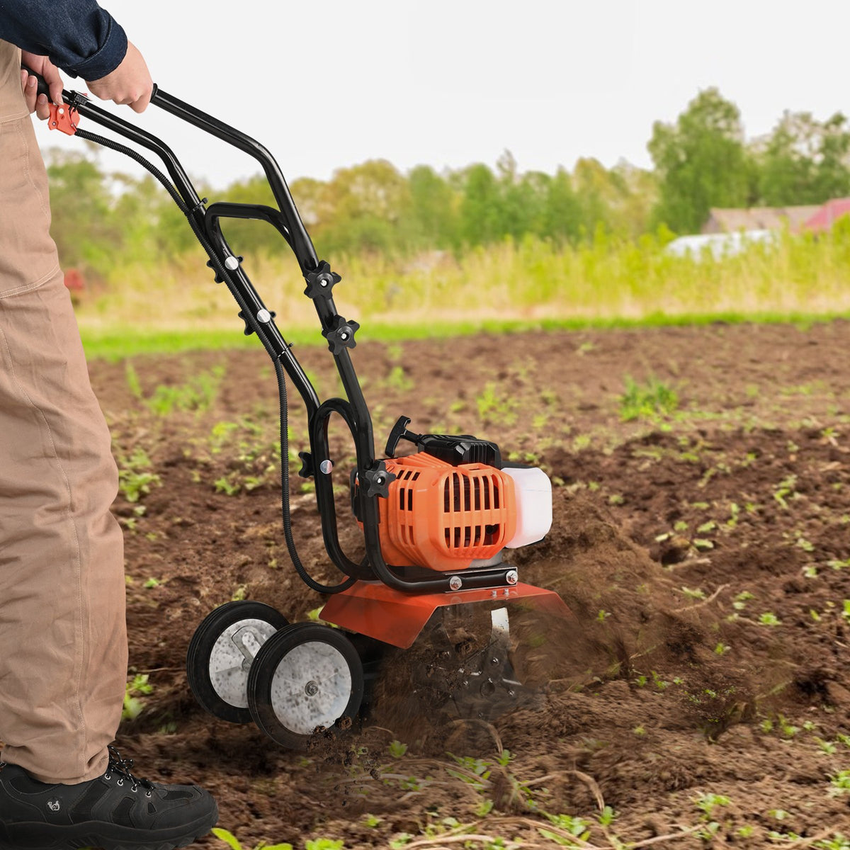 VEVOR Petrol Cultivator 43 cc, 2-Stroke, with 4 Front Steel Tines