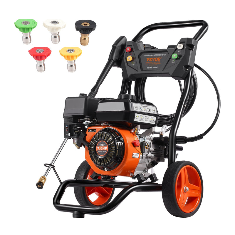 VEVOR gāzes augstspiediena mazgātājs, 3400 PSI, 9,8 l/min, ar 5 sprauslu komplektu automašīnām, vertikāls