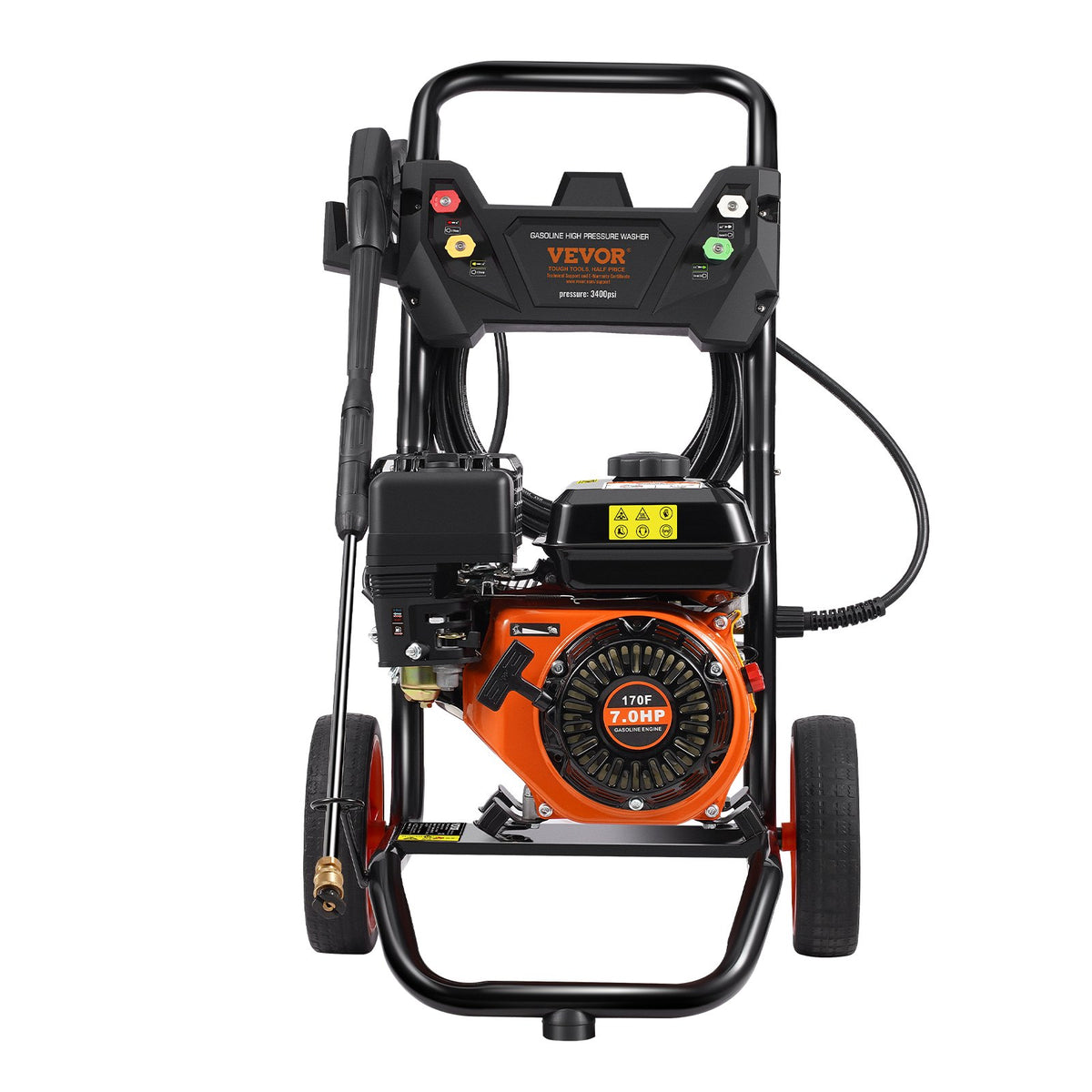 VEVOR benzīna augstspiediena mazgātājs, 3400 PSI, 9,8 l/min, ar 5 sprauslu komplektu automašīnām, vertikāls