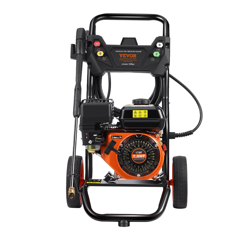 VEVOR gāzes augstspiediena mazgātājs, 3400 PSI, 9,8 l/min, ar 5 sprauslu komplektu automašīnām, vertikāls