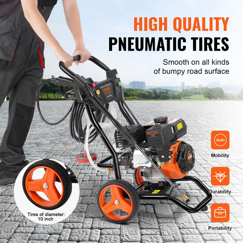 VEVOR gāzes augstspiediena mazgātājs, 3400 PSI, 9,8 l/min, ar 5 sprauslu komplektu automašīnām, vertikāls