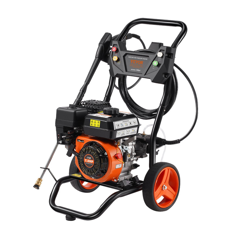 VEVOR gāzes augstspiediena mazgātājs, 3400 PSI, 9,8 l/min, ar 5 sprauslu komplektu automašīnām, vertikāls