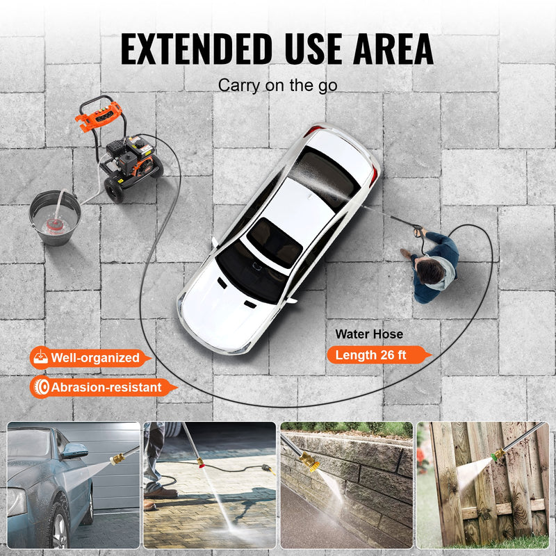 VEVOR gāzes augstspiediena mazgātājs, 3500 PSI, 10 l/min, 2,6 GPM, ar 5 sprauslu komplektu automašīnām