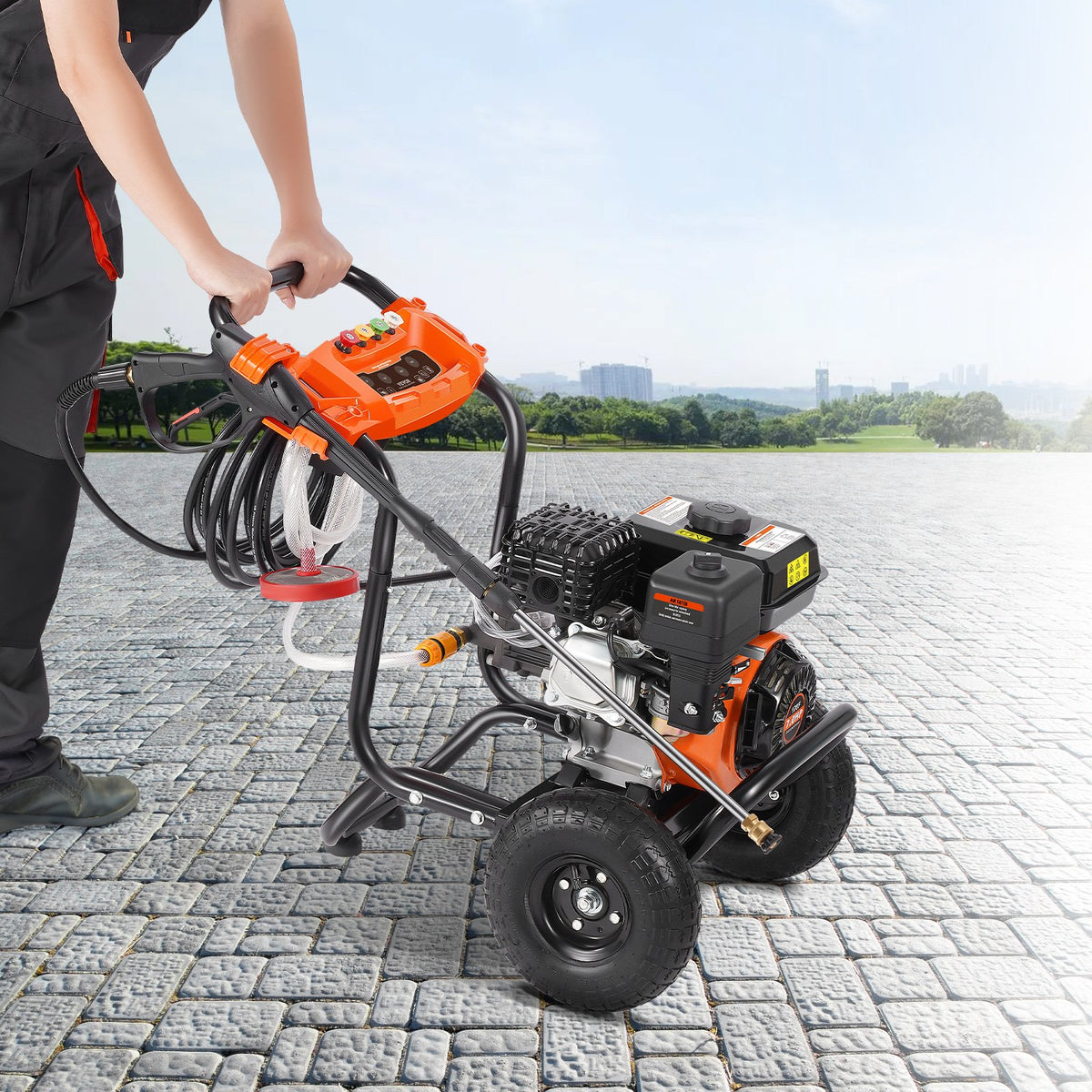 VEVOR benzīna augstspiediena mazgātājs, 3500 PSI, 10 l/min, 2,6 GPM, ar 5 sprauslu komplektu automašīnām