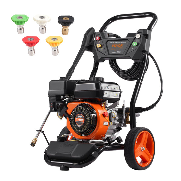 VEVOR Benzīna augstspiediena mazgātājs 3950 PSI, 10 l/min, 2,6 GPM ar 5 sprauslu komplektu automašīnām