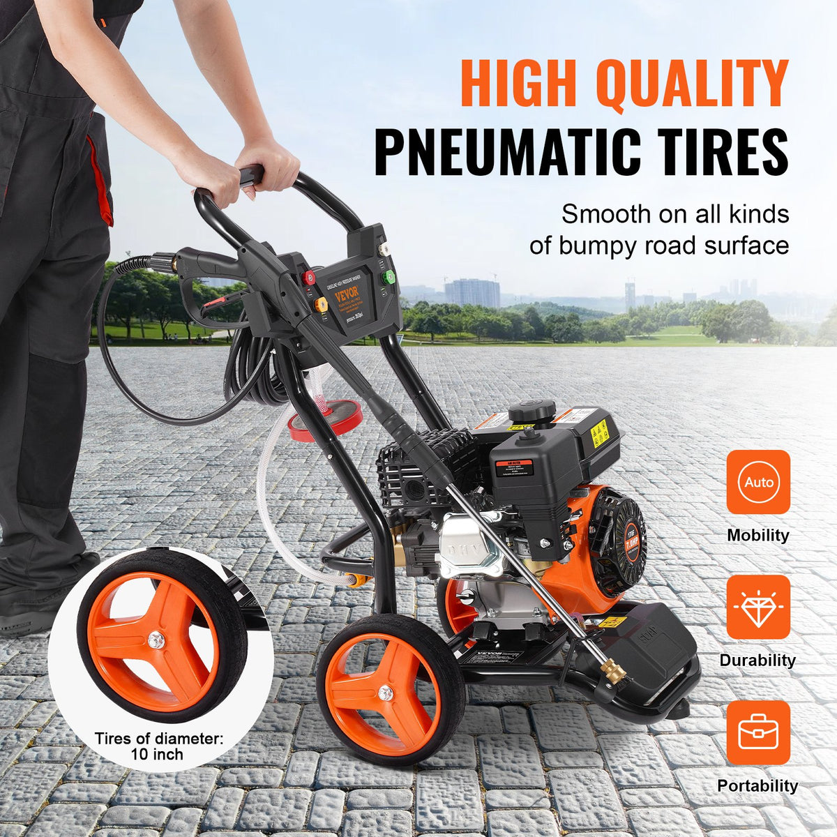 VEVOR Benzīna augstspiediena mazgātājs 3950 PSI, 10 l/min, 2,6 GPM ar 5 sprauslu komplektu automašīnām