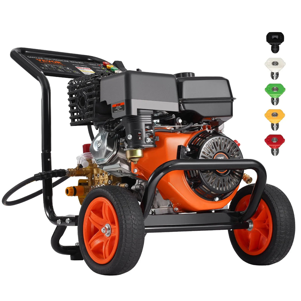 VEVOR Petrol High Pressure Washer with 275 bar Pressure, 15 L/min Water Flow, Brass Pump, Spray Gun and Extension Lance, 5 Nozzle Set for Car, Fence, House, Driveway, Patio and Furniture Cleaning