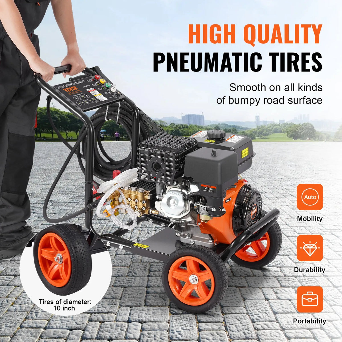 VEVOR Petrol High Pressure Washer with 275 bar Pressure, 15 L/min Water Flow, Brass Pump, Spray Gun and Extension Lance, 5 Nozzle Set for Car, Fence, House, Driveway, Patio and Furniture Cleaning