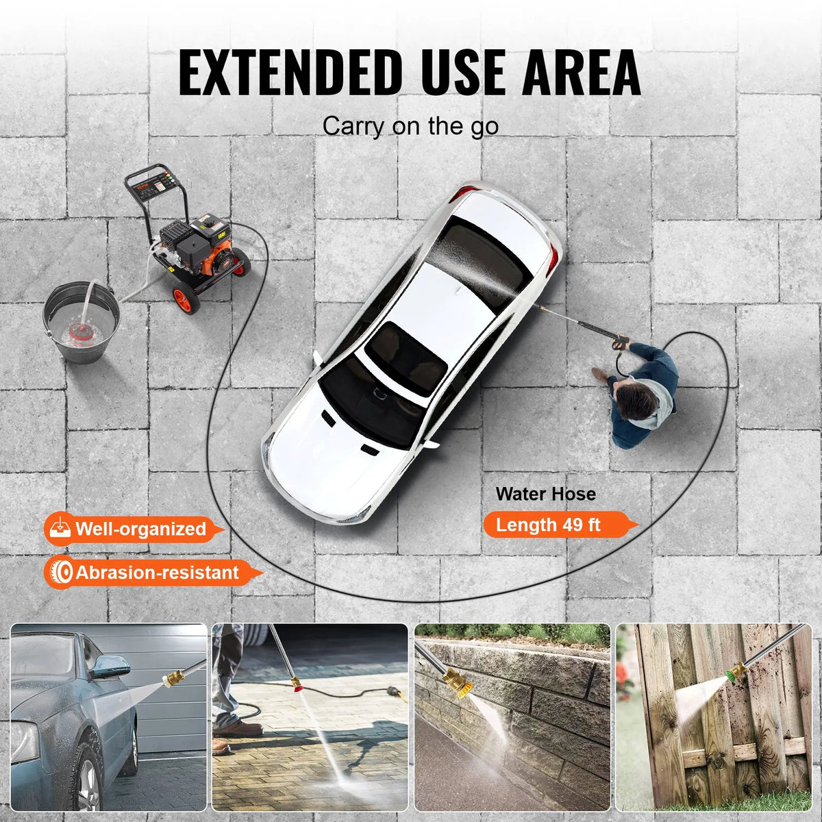 VEVOR Petrol High Pressure Washer with 275 bar Pressure, 15 L/min Water Flow, Brass Pump, Spray Gun and Extension Lance, 5 Nozzle Set for Car, Fence, House, Driveway, Patio and Furniture Cleaning