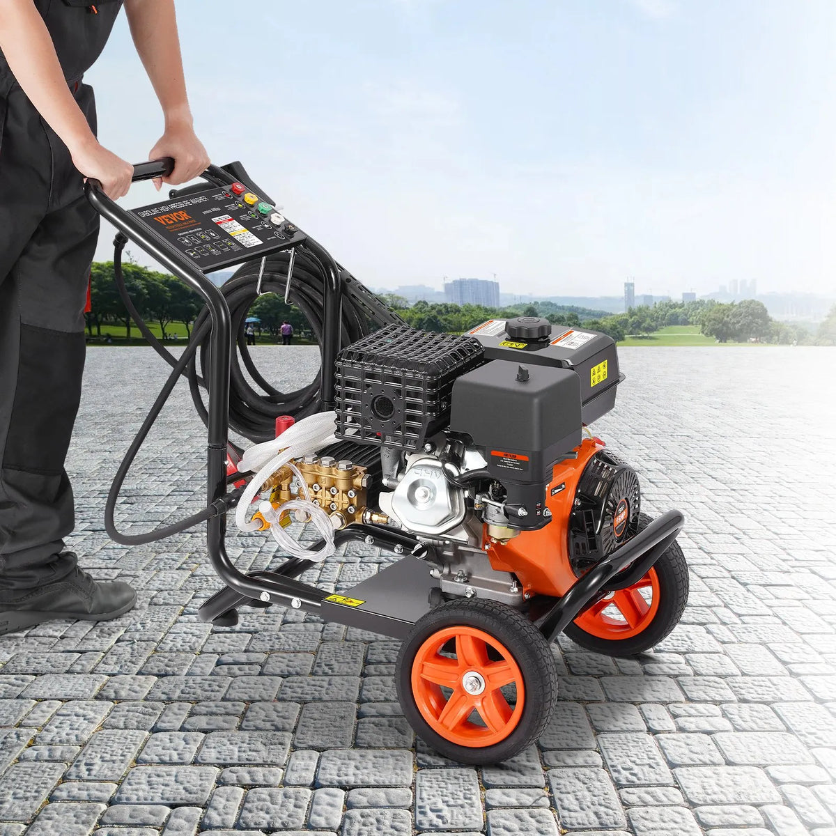 VEVOR Petrol High Pressure Washer with 275 bar Pressure, 15 L/min Water Flow, Brass Pump, Spray Gun and Extension Lance, 5 Nozzle Set for Car, Fence, House, Driveway, Patio and Furniture Cleaning