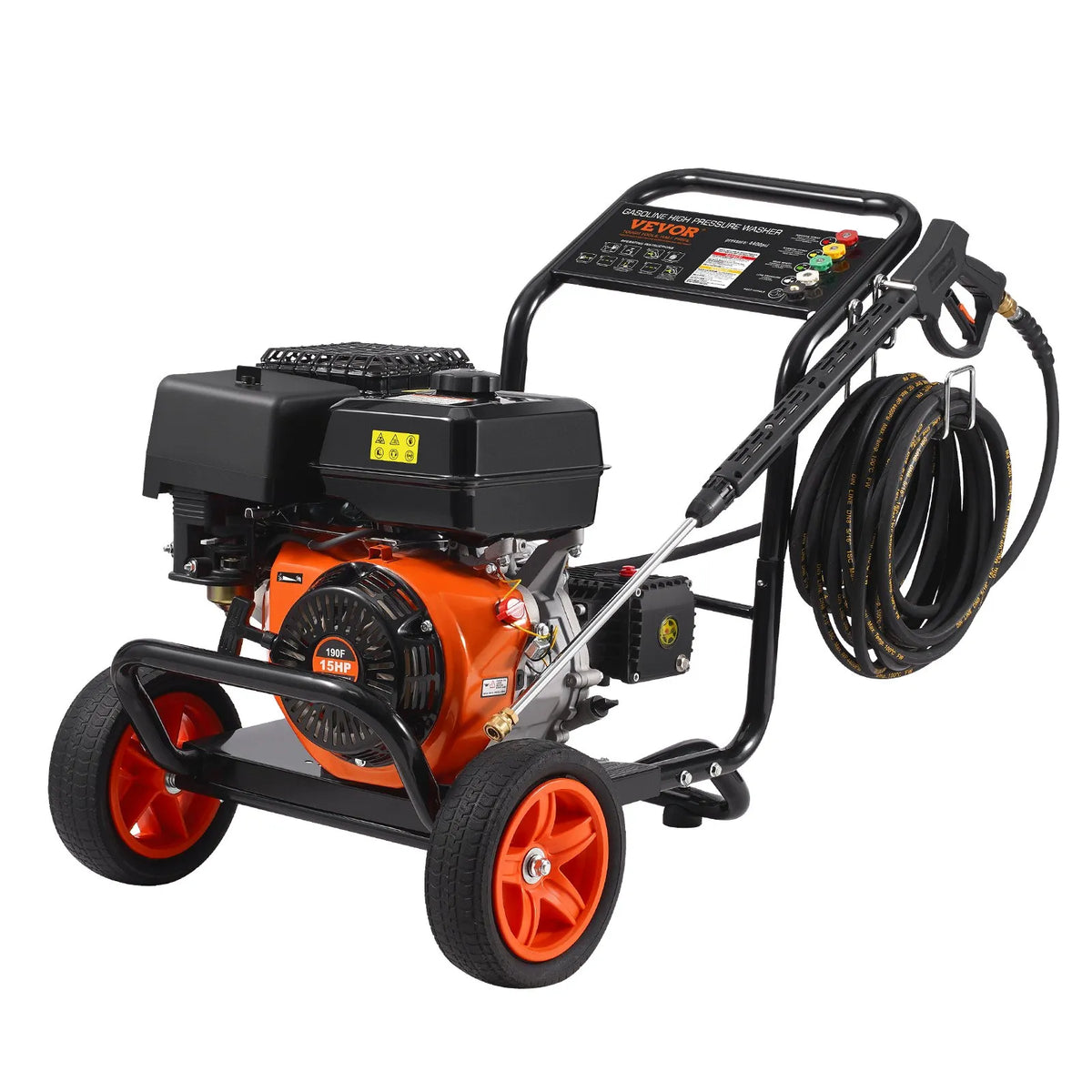 VEVOR Petrol High Pressure Washer with 275 bar Pressure, 15 L/min Water Flow, Brass Pump, Spray Gun and Extension Lance, 5 Nozzle Set for Car, Fence, House, Driveway, Patio and Furniture Cleaning
