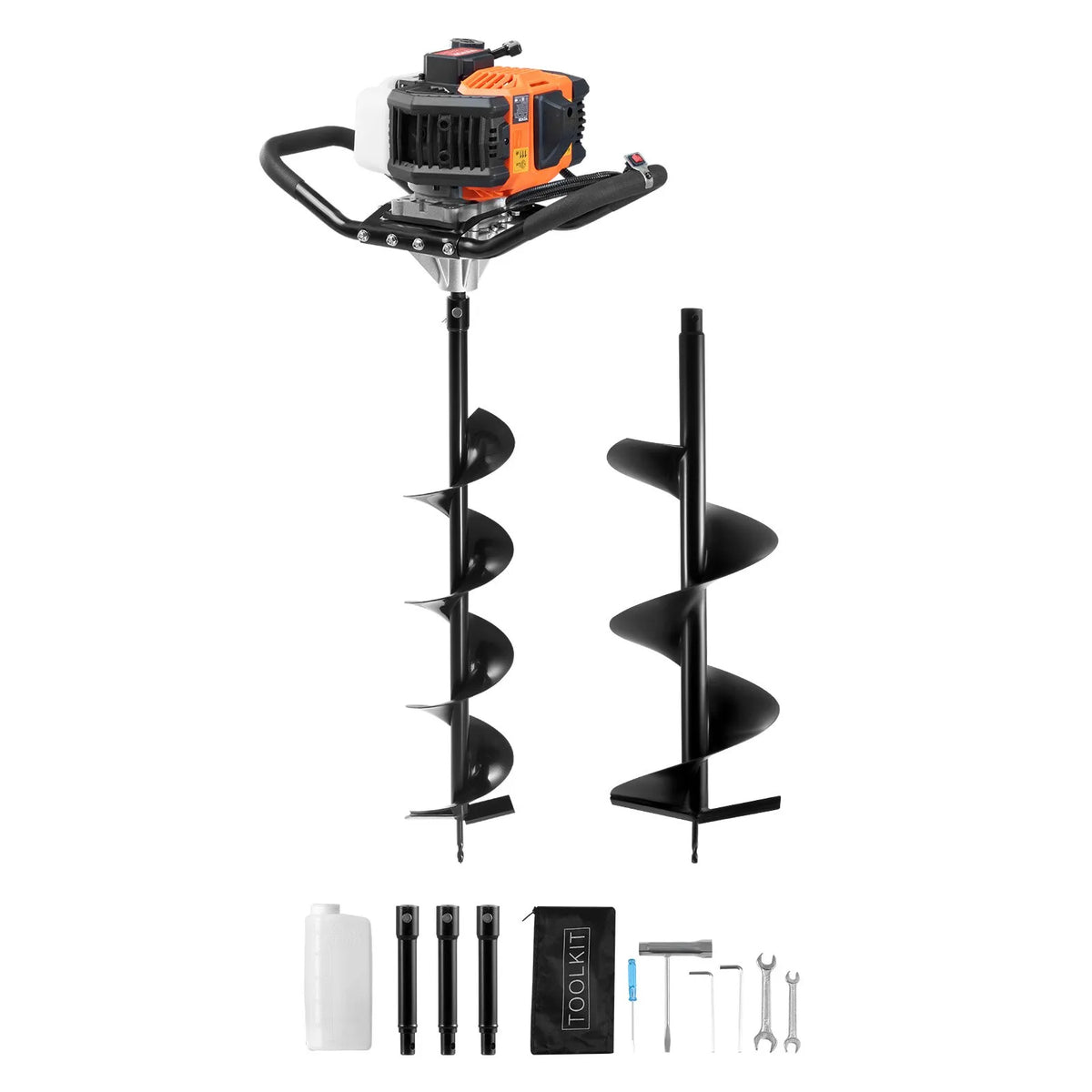 VEVOR bensiini aukupuur 52 cm³, 1450 W, 152 ja 254 mm puuri ning 3 pikendusega
