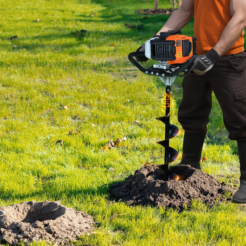 Benzīna bedrīšu rakšanas urbis 52CC 1450W ar 152 mm un 254 mm urbja uzgaļiem un 3 pagarinājuma stieņiem