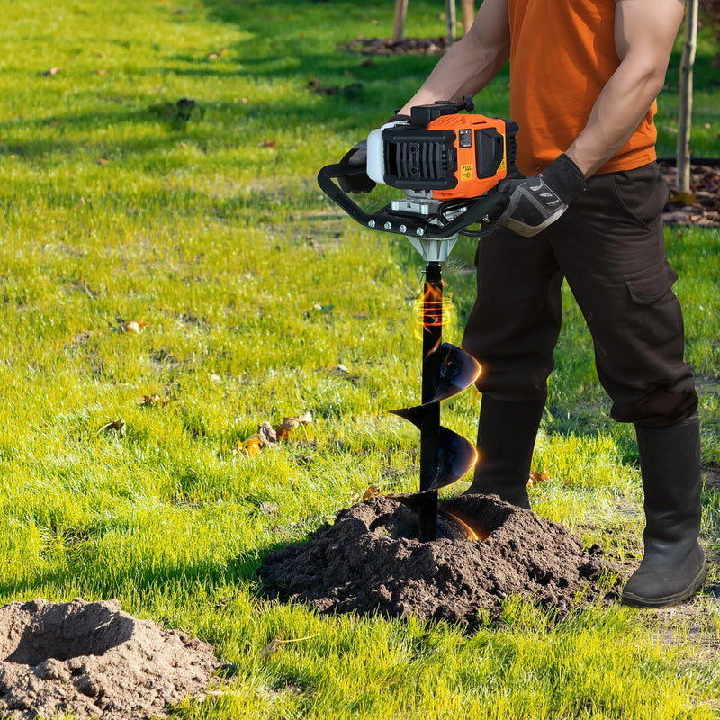Benzīna bedrīšu rakšanas urbis 43CC 1250W ar 203 mm urbja uzgali dārza un saimniecības darbiem