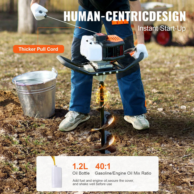 Benzīna bedrīšu rakšanas urbis 52CC 1450W ar 203 mm urbja uzgali un pagarinājuma stieni