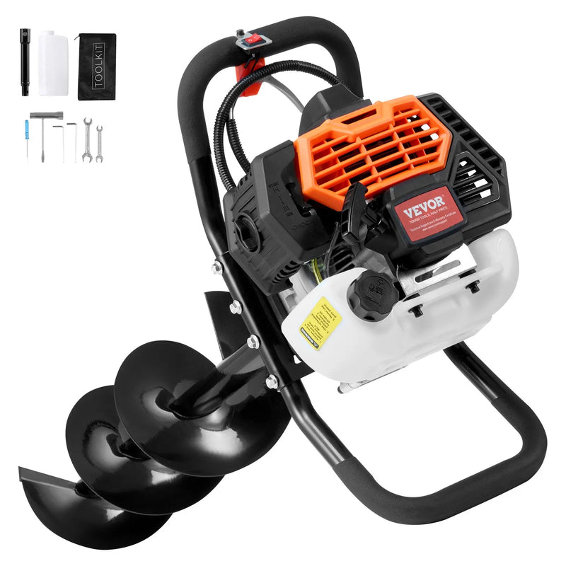 Benzīna bedrīšu rakšanas urbis 52CC 1450W ar 203 mm urbja uzgali un pagarinājuma stieni