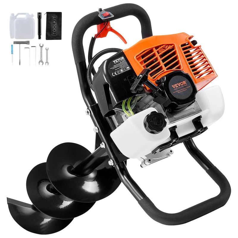 Benzīna bedrīšu rakšanas urbis 63CC 2400W ar 203 mm urbja uzgali un 1 pagarinājuma stieni