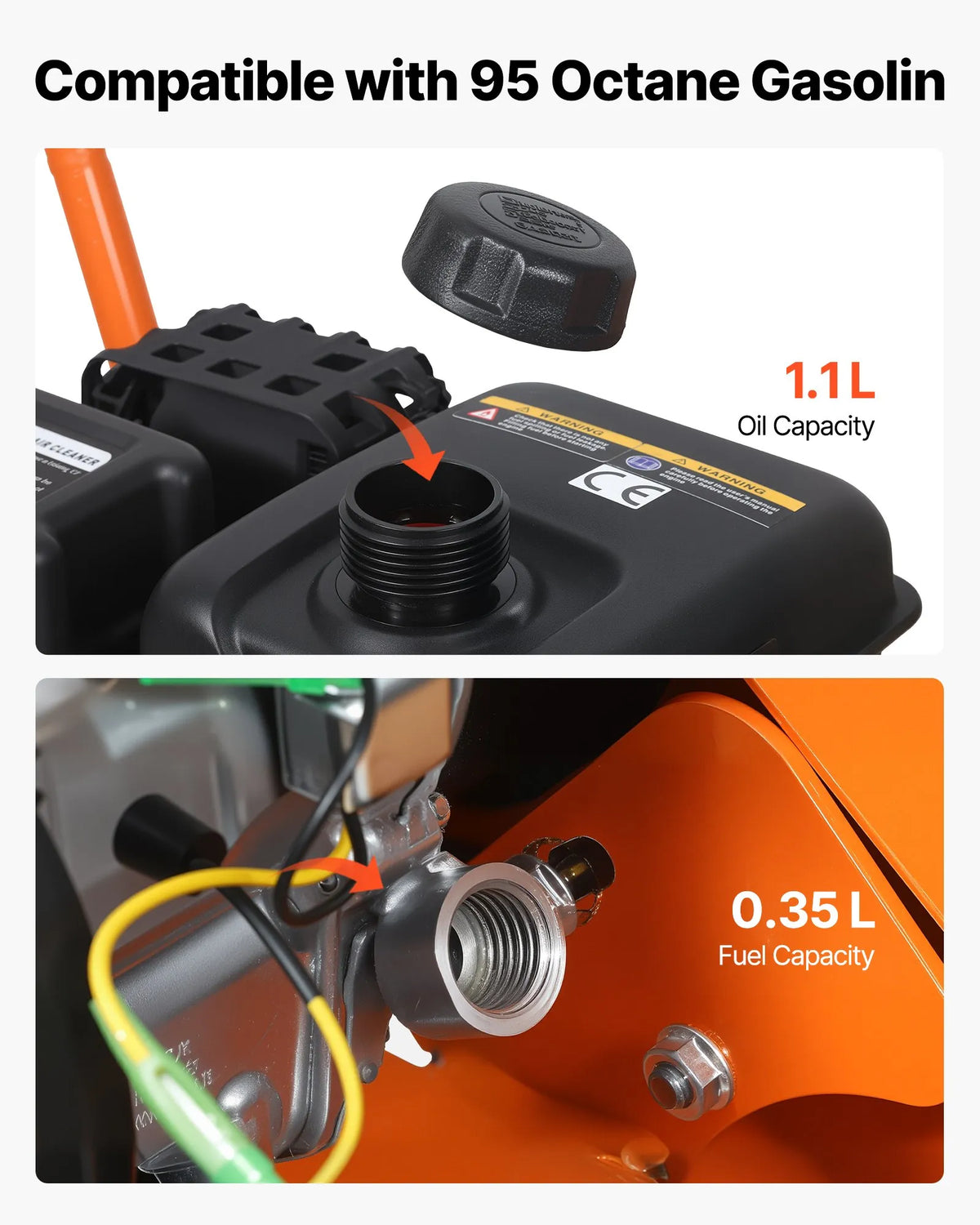 VEVOR vibroplate ar 2 ZS 79 cm³ benzīna dzinēju, 5250 vibrācijas/min, 8 kN blietēšanas spēks, 41 × 31,5 cm plāksne, augsnes blietētājs bruģim, asfaltam, pamatiem un gruntij - ZEMLETES.LV