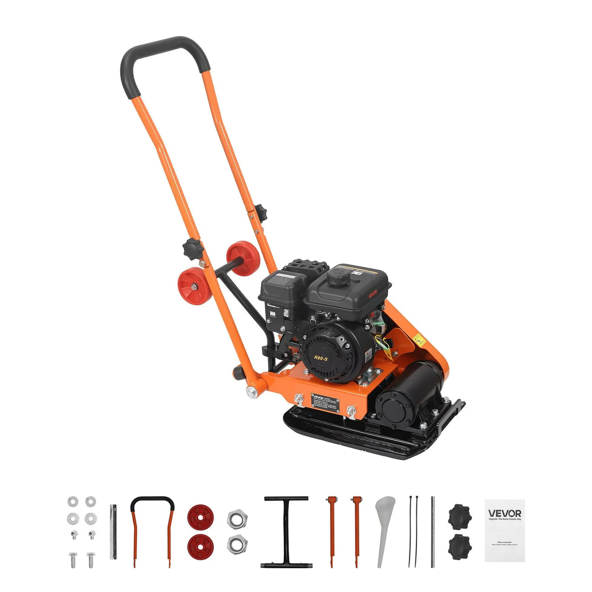 VEVOR vibroplate ar 2 ZS 79 cm³ benzīna dzinēju, 5250 vibrācijas/min, 8 kN blietēšanas spēks, 41 × 31,5 cm plāksne, augsnes blietētājs bruģim, asfaltam, pamatiem un gruntij - ZEMLETES.LV
