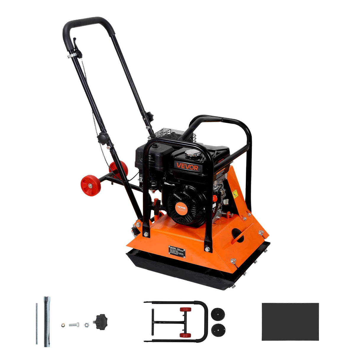 VEVOR vibroplate ar 6,5 ZS 212 cm³ benzīna dzinēju, 6400 vibrācijas/min, 15 kN blietēšanas spēks, 53 × 40 cm plāksne, pašgājēja augsnes blietētājs bruģim, asfaltam, pamatiem un gruntij - ZEMLETES.LV