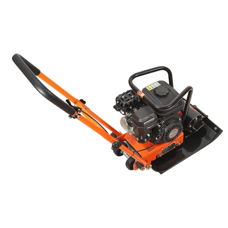 VEVOR vibroplate ar 6,5 ZS 196 cm³ benzīna dzinēju, 5600 vibrācijas/min, 10,5 kN blietēšanas spēks, 51 × 37 cm plāksne, augsnes blietētājs bruģim, asfaltam, pamatiem un gruntij