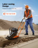 VEVOR vibroplate ar 6,5 ZS 196 cm³ benzīna dzinēju, 5600 vibrācijas/min, 10,5 kN blietēšanas spēks, 51 × 37 cm plāksne, augsnes blietētājs bruģim, asfaltam, pamatiem un gruntij