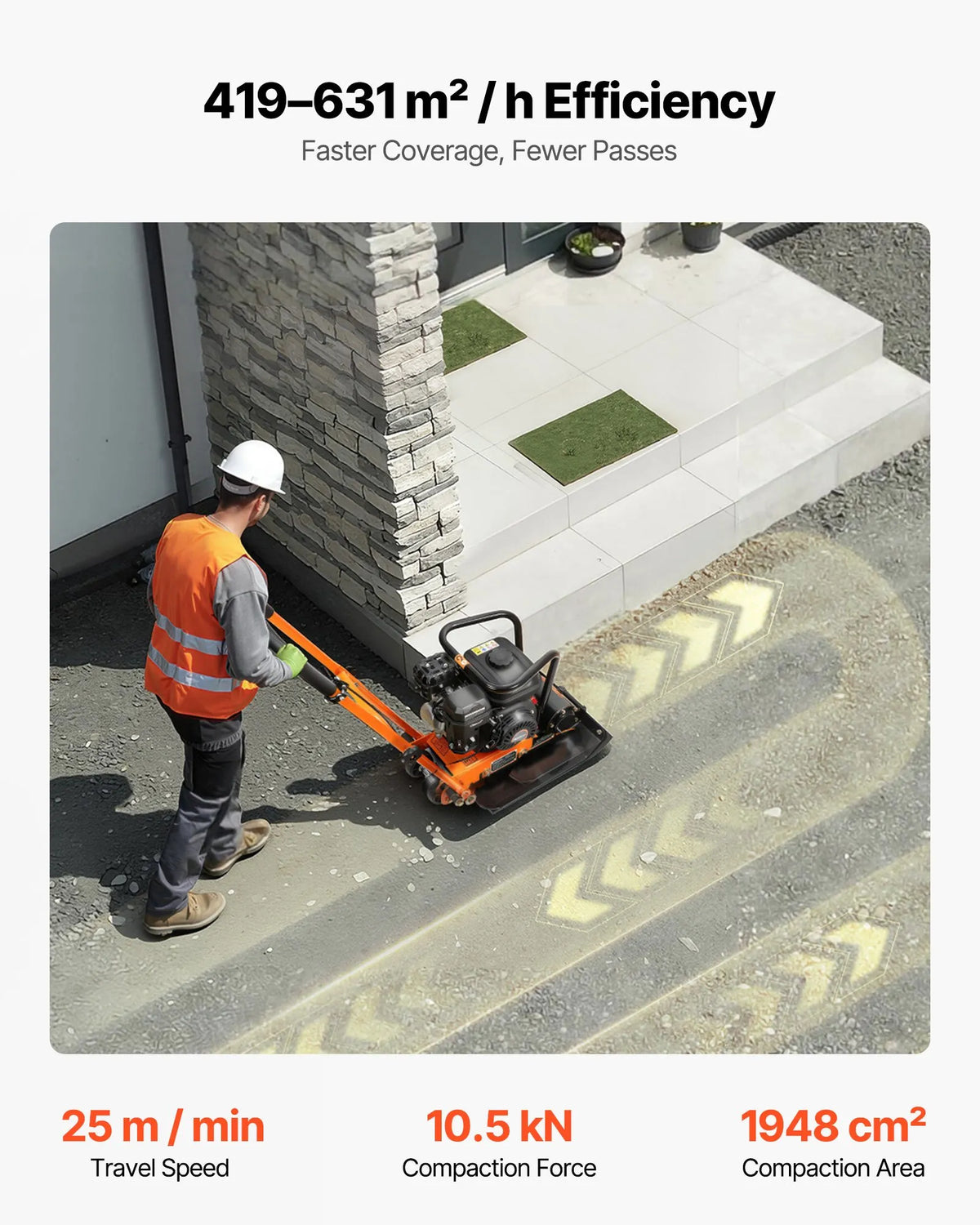VEVOR Vibratory Plate 6.5 ZS 196 cm³, 10.5 kN, 51 × 37 cm, for Asphalt and Foundations